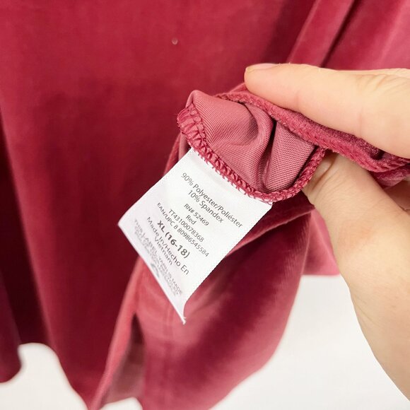 NEW Time and Tru Red Velvet Ruffle Neckline Long Sleeve Dress - Size XL - Picture 5 of 7